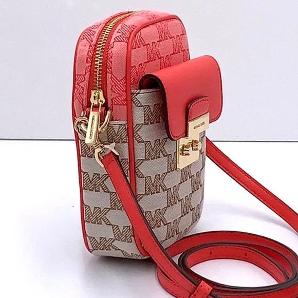 Michael Kors Sloan Editor Small Phone Logo Jacquard Crossbody Grapefruit Multi - Picture 2 of 16